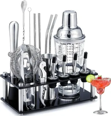 Produktbild von Cocktail Set(17-tlg), Edelstahl Barkeeper Set, Cocktail Shaker Set Professionelles Barzubehör Werkzeug, mit Ständer, für Familien, Bars, Partys