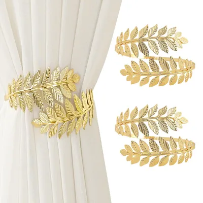 Gardinenhalter, blattförmig, Gold, 2 Stück, Metall, 45 mm