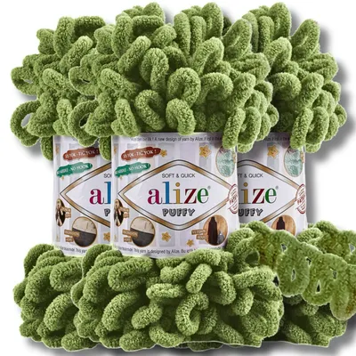 Obrázek produktu pro Alize 3x 100g Puffy, příze, univerzální barva, vhodná pro háčkování a pletení (olivově zelená - 485)