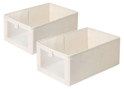 Produktbild von Faltbare Aufbewahrungsboxen, 2 Stück, Stoffboxen, beige, Kleiderschrank-Organizer, Aufbewahrungskörbe für
