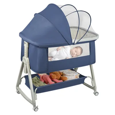 Produktbild von 3 in 1 Beistellbett,Reisebett Baby mit Matratze,Babybett 6 Fach höhenverstellbar mit Aufbewahrungskorb,Faltbares Co-Sleeper für Baby bis 12 Monaten