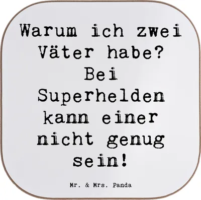 Produktbild von Mr. & Mrs. Panda Bierdeckel bedruckt Superhelden Stiefvater - Weiß - Geschenk, PErsonalisierte, Untersetzer mit Namen, Familie, Dankbarkeit, Patchwork-Familie, Handarbeit