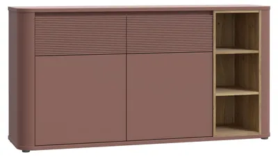 Produktbild von Forte BREATHTAKER Sideboard 160, modern minimalistisch, 2-türig, 2 Schubladen, Regalfach, Reliefstruktur, Holzwerkstoff, Terrakotta/Mauvella Eiche Holzdekor, 160 cm breit x 83,1 cm hoch x 41,3 cm tief