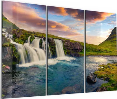 Produktbild von DEQORI Glasbild Echtglas 3x50x100 cm 'Kirchberg Wasserfall' Wandbilder XXL groß