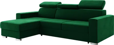 Produktbild von MEBLINI Schlafcouch mit Bettkasten - Ecksofa mit Schlaffunktion - Sofa mit Relaxfunktion und Kopfstützen - Couch L-Form - Eckcouch - Wohnlandschaft - VOSS - 242x168x79cm Links - Grün Samt
