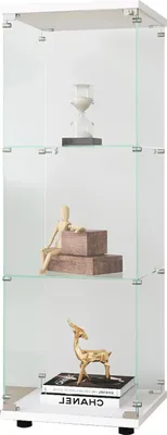 Image de Vitrine en verre - Vitrine sur pied - 3 étagères - Portes avec serrure - Sans éclairage - Blanc
