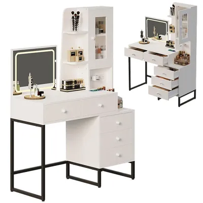 Zdjęcie produktu dla Toaletka Kosmetyczna Makijażu Wizażu Z Lustrem Led Glamour Nowoczesna Loft