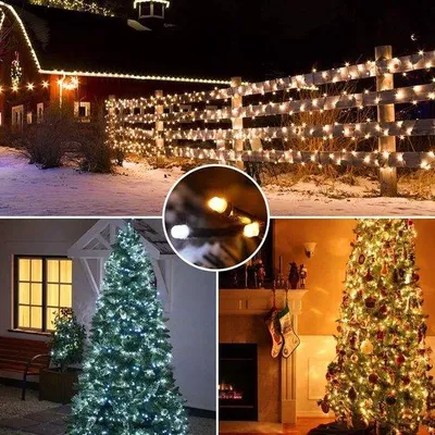Zdjęcie produktu dla Światełka LED do użytku zewnętrznego Unyqoos®, 25 metrów, 200 diod LED, ciepła biel + biała, możliwość regulacji jasności, 11 trybów, 3 timer, zasilane prądem, z pilotem, idealne do ogrodu i imprez
