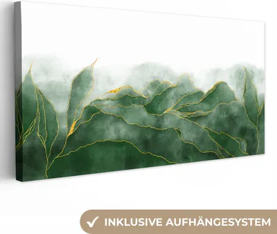 Produktbild von MuchoWow® - Leinwandbilder - Marmor - Grün - Luxus - Gold - Marmoroptik, Wandbild, Wanddeko Bilder Wohnzimmer, 40x20 cm