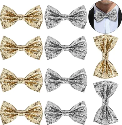 Produktbild von 10 Stück Herren Glitzerfliegen – Vorgebundene, verstellbare Fliege, perfekt für Hochzeiten, Partys und festliche Anlässe