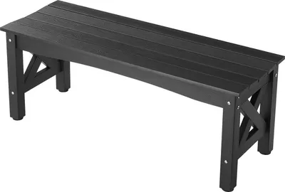 Produktbild von SucceBuy Gartenbank 113 cm, wetterfeste Sitzbank mit verstellbaren Fußpolstern und stabiler Konstruktion, Kunststoffbank für Terrasse, Garten, Park oder Veranda, Schwarz