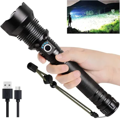 Produktbild von Wiederaufladbare LED-Taschenlampen mit hoher Lumenzahl, 90.000 Lumen, superhelle Taschenlampe mit 5 Modi und wasserdicht