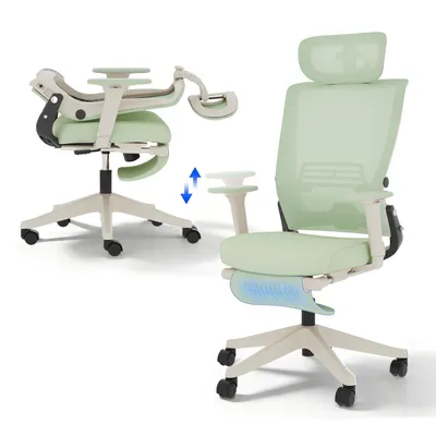 Image de FLEXISPOT Foldex Chaise de bureau ergonomique,chaise de bureau pliante pour petits espaces avec soutien lombaire Accoudoirs réglables en hauteur avec repose-pieds Vert