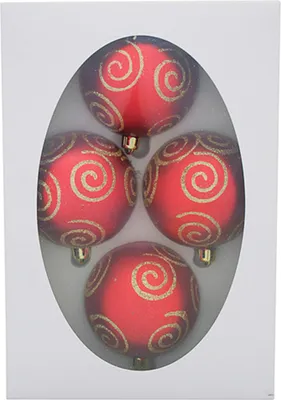 Produktbild von MAGICHOME WEIHNACHTSKUGELN, 4 Stück, rot mit Ornamenten, 7 cm