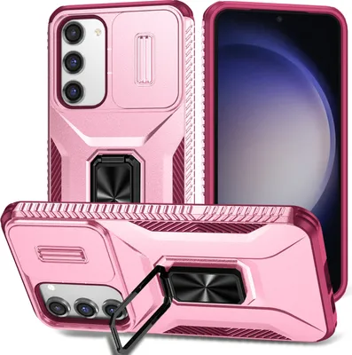 Produktbild von Handyhülle für Samsung Galaxy S23 Dual Layer Hülle mit Schiebe Kamera Schutz und Ringhalter Ständer Rosa