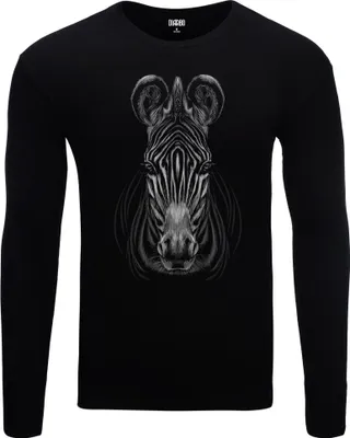 Produktbild von Herren Warm, Langarm-T-Shirt mit Druck Zebrakopf Schwarz Gr.M