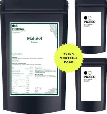 Produktbild von Maltitol Granulat – Zuckeraustauschstoff | Ingreo PRO – 3kg (3X1kg)