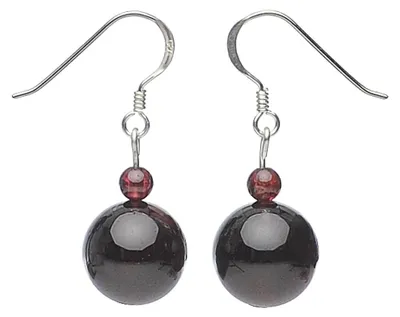 Produktbild von Ohrringe Ohrhänger echter Granat Kugel 12mm & 925 Silber dunkelrot weinrot glatt