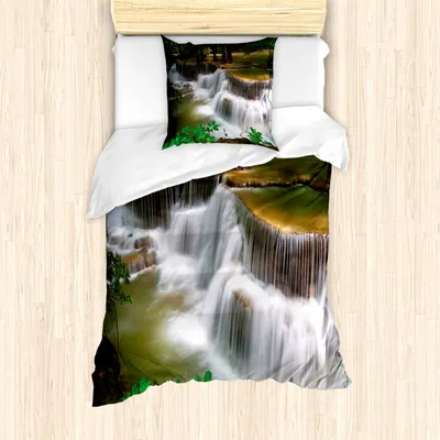 Produktbild von ABAKUHAUS Natur Mantele, Wasserfall in Thailand, Milbensicher Allergiker geeignet mit Kissenbezügen, 135 cm x 200 cm - 80 x 80 cm, Mehrfarbig