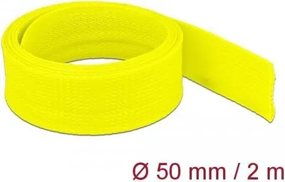 Imagen del producto de Manguera trenzada extensible de DELOCK, 2 metros x 50 mm, color amarillo, para cables, fabricada en poliéster, color amarillo