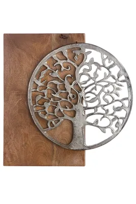 Zdjęcie produktu dla GILDE Wandrelief, rechteckig, "Lebensbaum", Lebensbaummotiv, Aluminium, Mangoholz, naturfarben, silberfarben, , L. 3,5 cm, B. 45 cm, H. 45 cm 50584