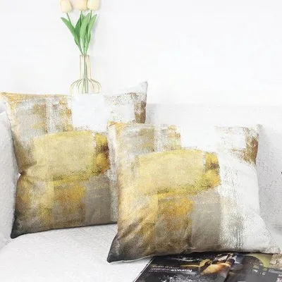 Produktbild von Unyqoos® Samt-Kissenhülle 50 x 50 cm, 2er-Set, Senfgelb – weiche Dekokissenbezüge im Landhausstil mit verdecktem Reißverschluss