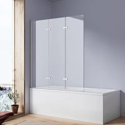 Productafbeelding van Badkuip | Douchewand 120x140 cm | Douchewand voor badkuip | Doucheafscheiding | Badkuipverlenging | Vouwwand 180° | Douchewand | 6 mm nano-gehard veiligheidsglas (3-delig, inklapbaar | chroom)