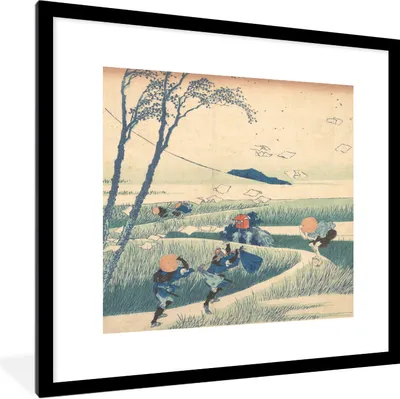 Produktbild von MuchoWow® Gerahmtes Poster Ejiri in der Provinz Suruga - Gemälde von Katsushika Hokusai 40x40 cm - Poster mit Schwarzem Bilderrahmen Wandposter Rahmen Foto Bilder - Poster - Plakat im Rahmen