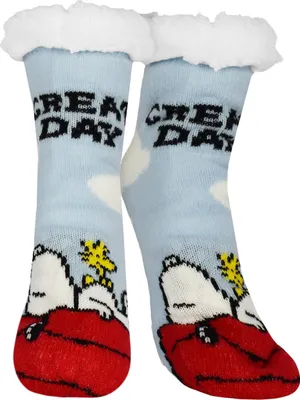 Produktbild von The Peanuts Snoopy Hüttensocken - Great Day Haussocken für Damen Kuschelsocken Flauschige Wintersocken warme Frauen Socken Blau  35-38