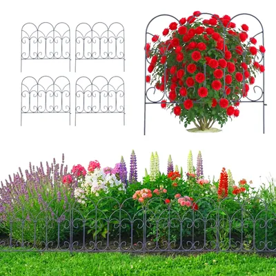 Obrázok produktu pre Relaxdays Ohraničenie záhonu, sada 5 ks, kov, V x Š: 46 x 46 cm, ohraničenie záhonu na zapichnutie, ozdobný plot pre záhony a trávnik, čierna farba