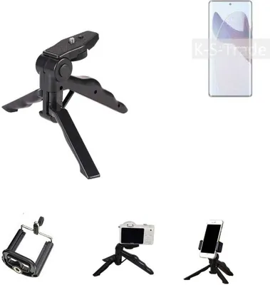 Produktbild von K-S-Trade Stativ Tisch-Ständer Dreibein Handy-Stativ Ständer kompatibel mit Motorola X30 Pro Mini-Stativ Smartphone Tripod Handy-Stativ aus Plastik