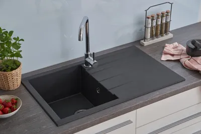 Produktbild von Küchenspüle Einbauspüle Spüle Granit Mineralite 80 x 50 Schwarz Respekta Houston