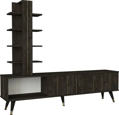 Produktbild von Wohnwand Nero Rebab Braun Dunkelgrau, Anbauwand mit Regalelement, 180x50x35 cm, 9338