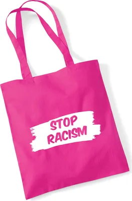 Produktbild von Huuraa Jutebeutel Stop Racism 10 Liter Fuchsia Baumwolle Tasche Geschenkidee