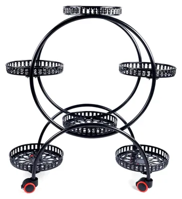Produktbild von Schwarzes Blumenregal aus Metall mit Rädern, Pflanzentreppe mit 6 Ablageflächen für Blumentöpfe, geeignet für Innenräume, Wohnzimmer, Büro, Garten, Balkon und Partys, 72,5 x 31 x 76 cm