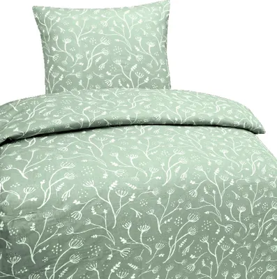 Produktbild von Hochwertige Baumwolle Bettwäsche Blumen Grün Weiß 135x200 80x80cm: 2 tlg.