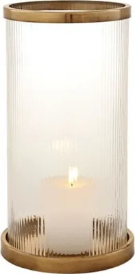 Produktbild von Casa Padrino Designer Windlicht / Kerzenleuchter Messing Finish 23 x H. 42 cm - Luxus Windlicht