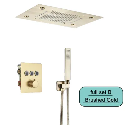 Immagine prodotto di Set doccia da incasso a soffitto, soffione a pioggia, funzione luce LED, design a parete, set oro spazzolato