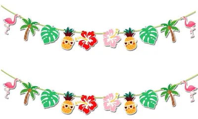 Produktbild von 2 Stück Hawaii Deko Girlande, Sommerparty Deko, Blumen Flamingo Ananas, Tropical Dschungel Beach Pool