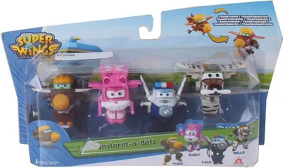A set of Super Wings mini transform figures in their original packaging.