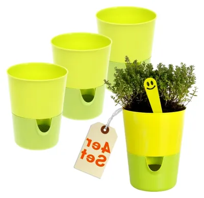 Produktbild von 4er Set Kräutertopf Selbstbewässernd Selbstbewässerungstopf Kräutertopf Küche Basilikum Topf Blumentopf mit Bewässerungssystem Fensterbank Grün 11 cm