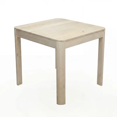 Esstisch Mango 80x80 cm White Wash in Gesamtansicht mit massiver Mangoholz-Tischplatte und vier Holzbeinen.