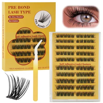 Immagine prodotto di Ciglia finte autoadesive, 100 pezzi, ciuffi di ciglia effetto volume, con pinzetta, lunghezza 10-16 mm, modello MJ10-01