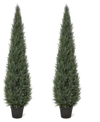 Zdjęcie produktu dla Sztuczne cedry – zestaw 2 sztuk, wysokość 150 cm – sztuczne cisowce w doniczkach – wiecznie zielone rośliny ozdobne – do użytku wewnątrz i na zewnątrz – na werandę, do przedpokoju, do ogrodu