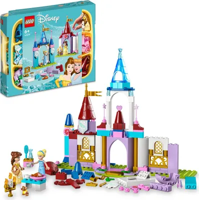 Produktbild von LEGO 43219 Disney Princess Kreative Schlösserbox, Spielzeug Schloss Spielset mit Belle und Cinderella Mini-Puppen und Steine Sortierbox, Reisespielzeug für Mädchen und Jungen ab 6 Jahren