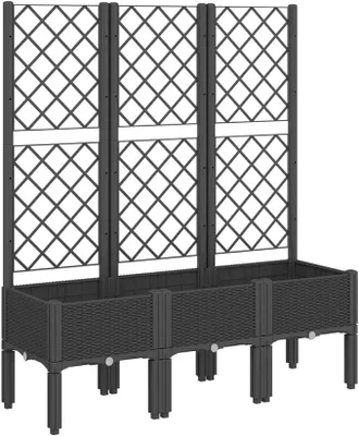 Produktbild von Pflanzkübel mit Rankgitter Schwarz 120x40x142 cm - Großes Hochbeet mit Spalier aus PP Kunststoff in Rattan-Optik für Kletterpflanzen wie Rosen und Tomaten im Garten oder auf der Terrasse