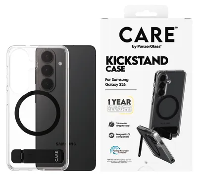 Obrázok produktu pre PanzerGlass CARE™ by ® Kickstand Case Transparent w. Qi Samsung Galaxy S26, Ochranný obal, Samsung, Samsung - Galaxy S26, Priehľadná