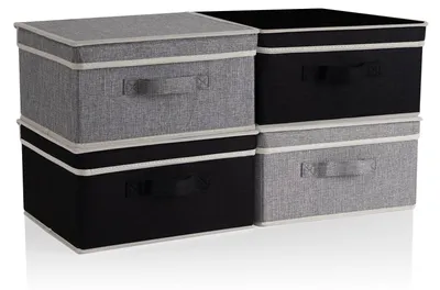 Image de Boîtes de rangement avec couvercle, paniers de rangement pliables pour vêtements et jouets (lot de 4)