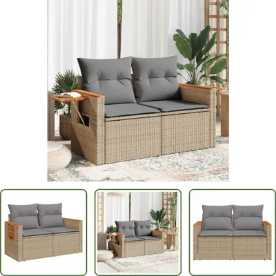 Produktbild von The Living Store Gartensofa mit Kissen 2-Sitzer Beige Poly Rattan