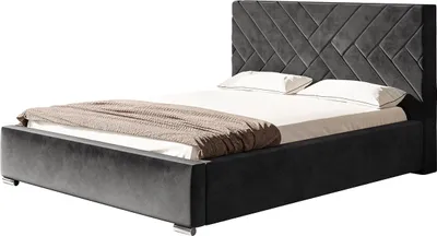 Produktbild von Polsterbett MONACO mit Kopfteil, 140x200 cm, Doppelbett mit Bettkasten und Lattenrost aus Holz, Velourstoff Dunkelgrau